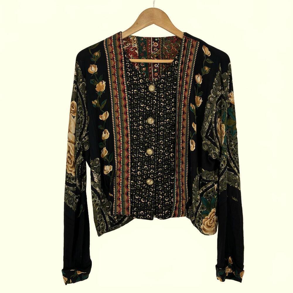 Vintage Romantic Floral Patterned Women's Lightweight Button Up Top Jacket